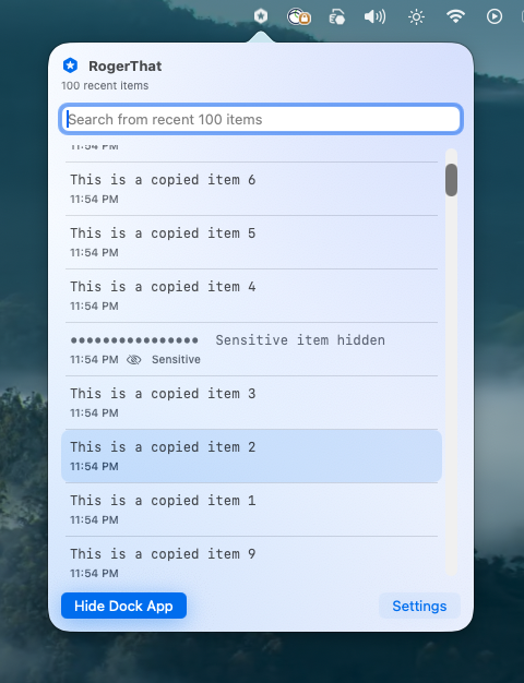Sensitive text in menu popover