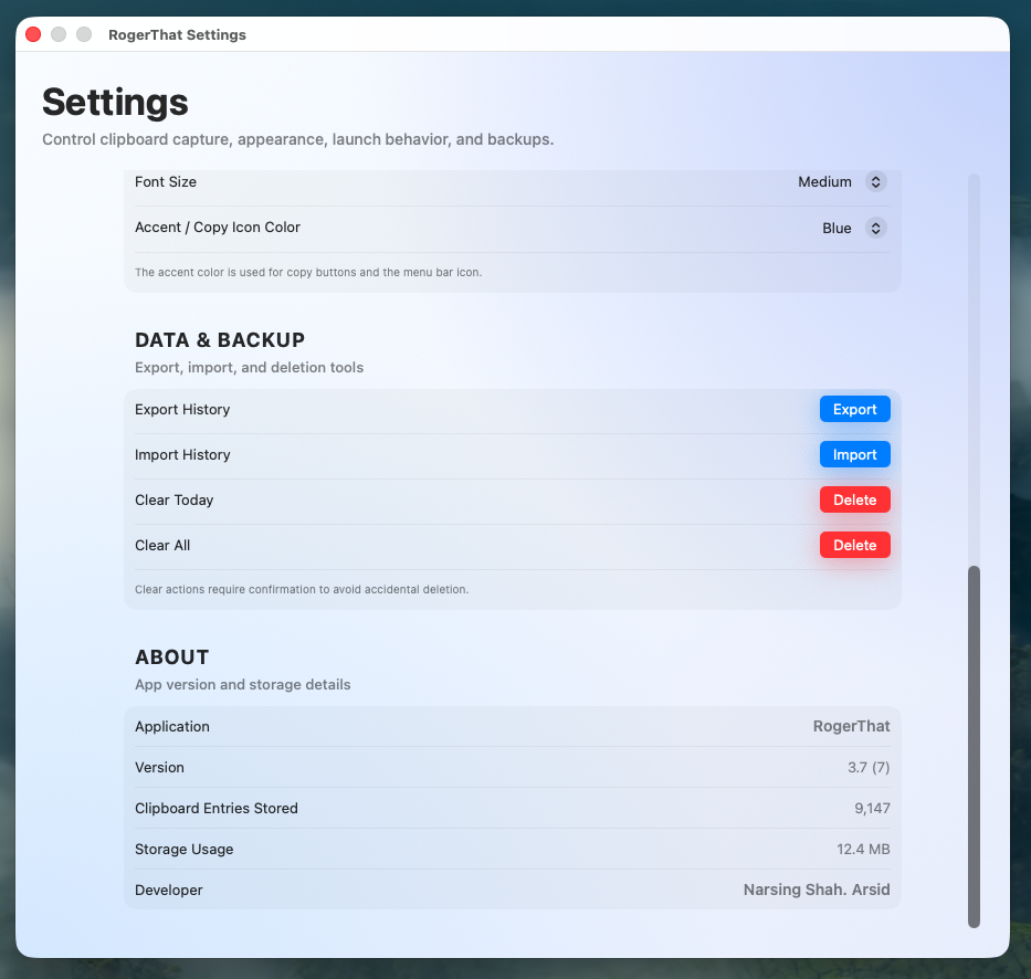 Settings page 2