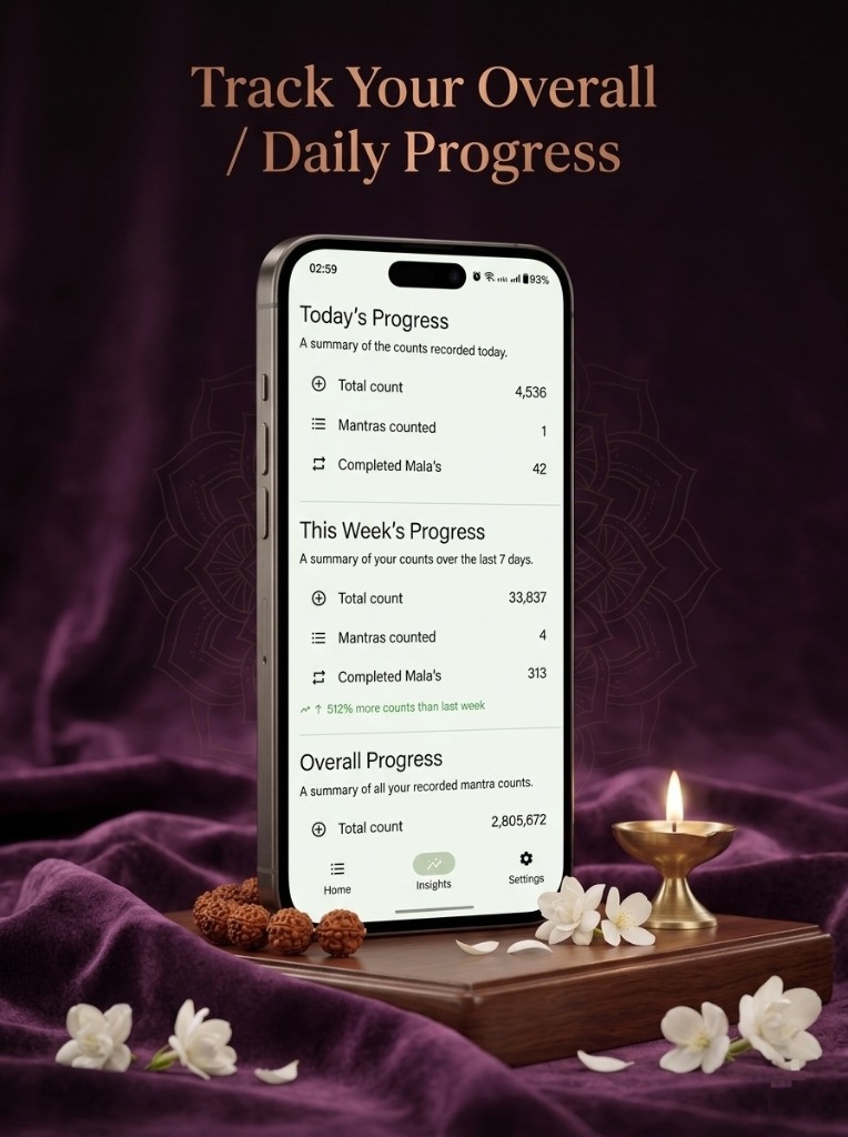 Insights Hub showing lifetime and daily mantra progress